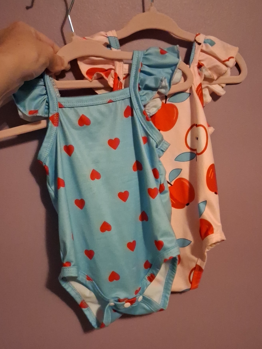 Girls' Blue Heart & Apple Print One-Piece
